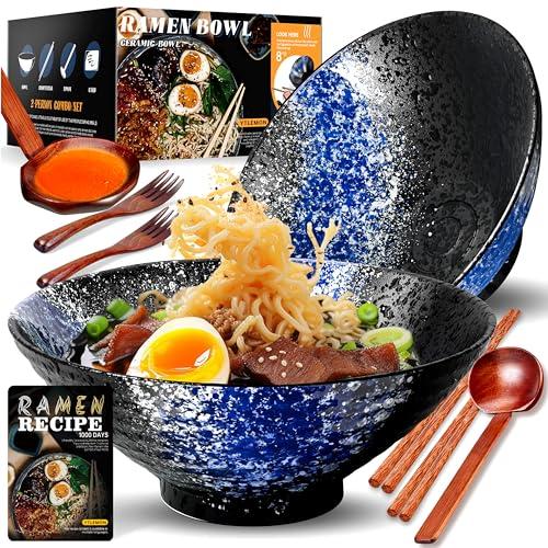 Set di 2 Ciotole Ramen Giapponesi in Ceramica da 8 Pollici con Accessori