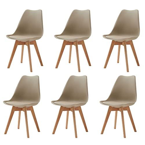 GrandCA HOME Set di 6 Sedie Imbottite Kaki con Gambe in Faggio Massello