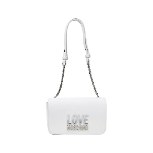 Love Moschino Borsa a Spalla in PU Grs Bianco con Logo e Finiture Gold