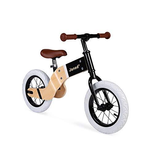 Janod - Bicicletta Senza Pedali in Legno e Metallo Deluxe - Look Nordico Retrò - Apprendimento dell’Equilibrio e dell’Autonomia - Sella Regolabile, Pneumatici Gonfiabili - A Partire da 3 Anni, J03281