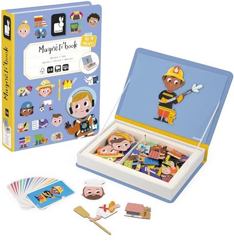 Janod - Magneti'Book Mestieri - Gioco Educativo Magnetico 48 Calamite + 16 Carte Modello - Giocattolo per Bambini in Cartone FSC - Dai 3 Anni, J02597