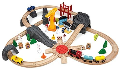 Teorema Trenino in Legno con Locomotiva a Batteria e 70 Accessori