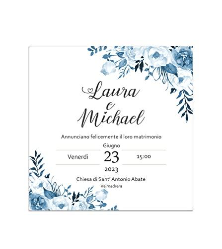 Partecipazioni matrimonio fiori azzurro polvere inviti nozze fiori acquerello azzurro serenity 10 pz