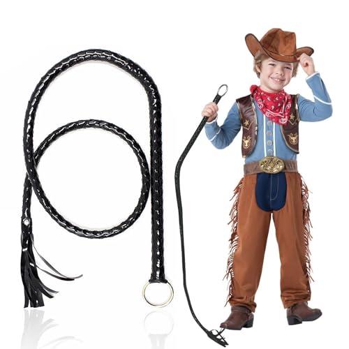 Frusta Nera Intrecciata da Cowboy per Halloween, Cosplay e Performance