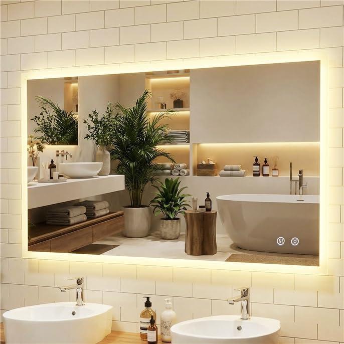 COSTWAY Specchio da Bagno Rettangolare Retroilluminato con Luce 120 x 70 cm