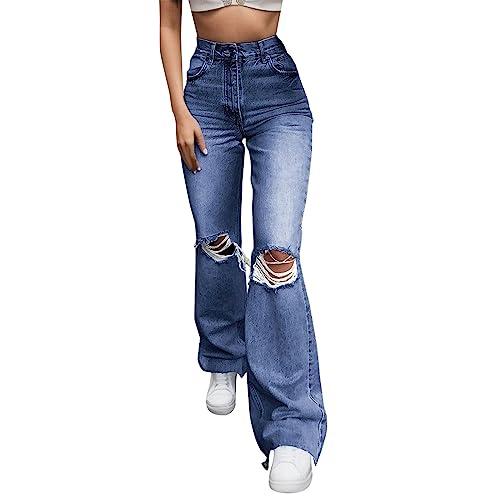 Hanraz Bootcut Jeans da Donna Skinny Taglie Forti, Jeans a Zampa, Leggeri, Elasticizzati, a Vita Alta, Boyfriend, Blu Scuro