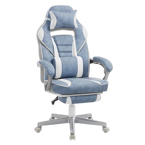 SONGMICS Sedia da Ufficio Ergonomica Reclinabile con Poggiapiedi Blu Turchino e Bianco Crema