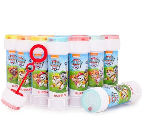 Toyland® Confezione da 12 bolle Paw Patrol con bacchette, soluzione da 60 ml e coperchio labirinto originale - Giocattoli per soldi da tasca e sacchetti per