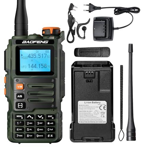 BAOFENG K63 6W Walkie Talkie, Tri-Band UHF/VHF/1.25M Radio portatile per amatori, AM FM, 2600 mAh batteria, 999CH, Copia frequenza wireless, Frequenza ripetitore inversa, Mimetica verde