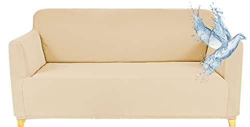 Poligino Copridivano 3 Posti con Braccioli | Copri Divano Impermeabile | Elasticizzato | AntiGraffio Gatto | Universale | Copridivano Indispensabile per Animali Domestici (3 Posti, Beige)