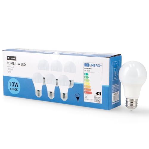 M Ledme - Confezione da 6 lampadine LED E27 A60 10W, luce fredda (6000k)