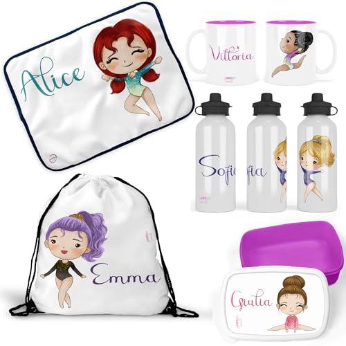 Set Ginnastica Ritmica Personalizzato per Bambina - Borraccia, Portamerenda, Zainetto, Tovaglietta, Tazza