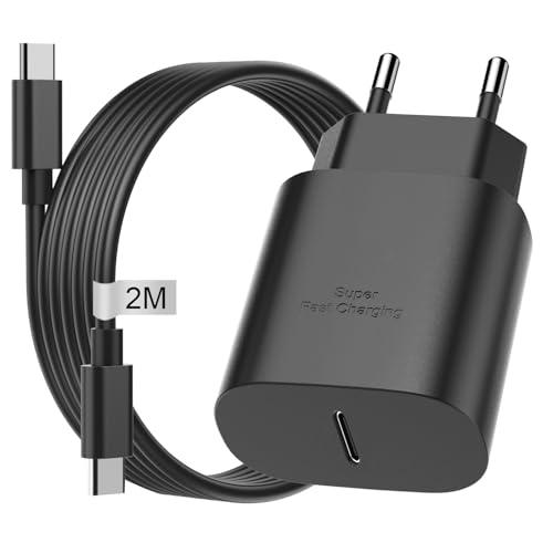 25W Caricatore USB C Rapido per Samsung Caricabatterie, Alimentatore USB C Spina Presa Tipo C Spinotto con 2M Cavo Caricatore per Samsung Galaxy S25 Ultra/S24/S23/S22/S21/S10/S9/A54 5G/A15