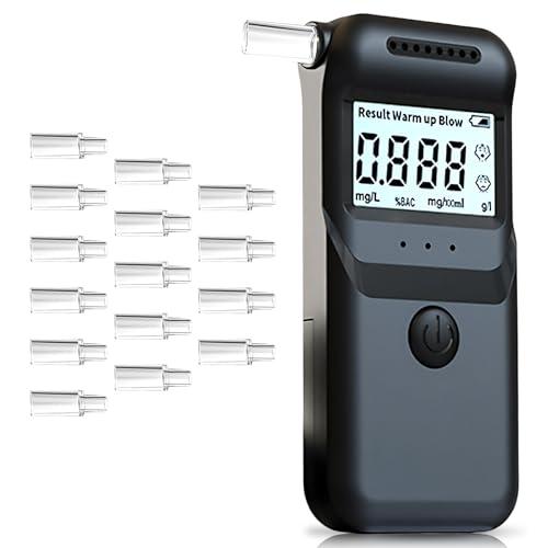 Trywise Alcohol tester con 15 bocchini, tester per alcol con schermo LCD, etilometro digitale con illuminazione di emergenza a LED, per test di alcol
