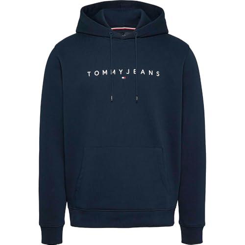 Tommy Jeans Uomo Felpa Linear Logo con Cappuccio, Blu (Dark Night Navy), L
