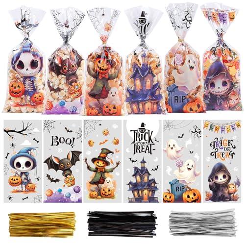 SULOLI 120 Sacchetti Biscotti Halloween Trasparenti con Cravatte
