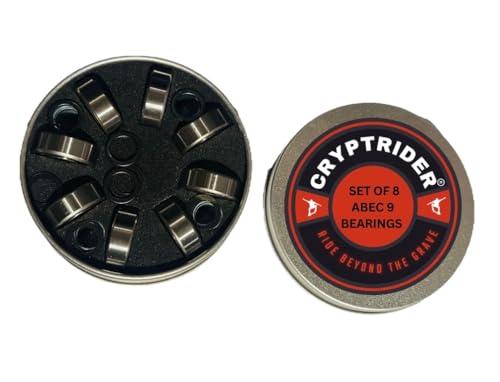 CRYPTRIDER Set di 8 cuscinetti ABEC-9 per skateboard 608ZZ, acciaio al carbonio, scanalatura profonda, ultra lisci, durevoli, per skateboard, longboard e scooter
