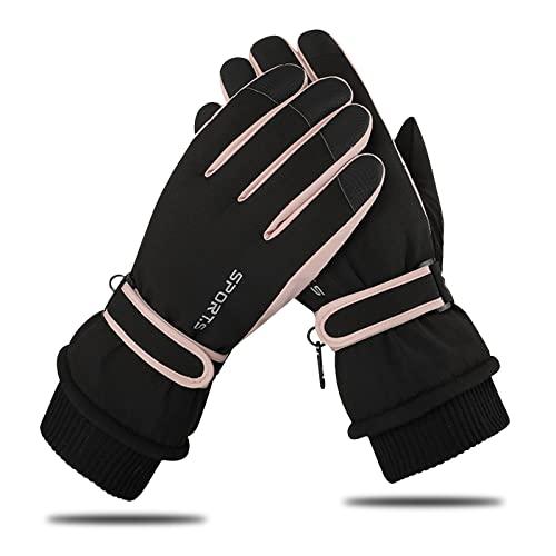 Andiker Guanti da Sci Invernali Donna Touchscreen Impermeabili Antivento Termici (Nero Rosa)