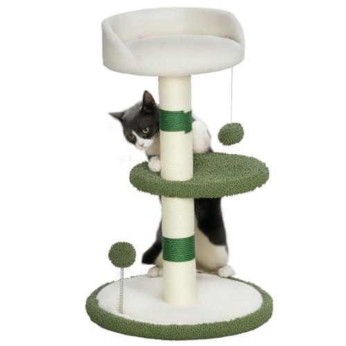 PawHut Albero Tiragraffi con Lettino per Gatti, Verde e Bianco