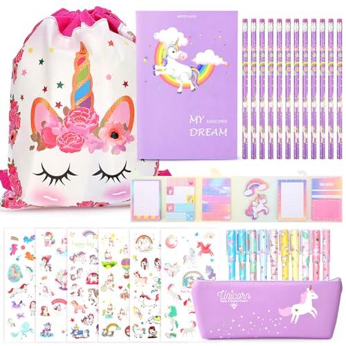 TOYESS Unicorno Set di Giocattoli per Ragazze: Astuccio, Penne Colorate, Matite, Quaderni e Adesivi