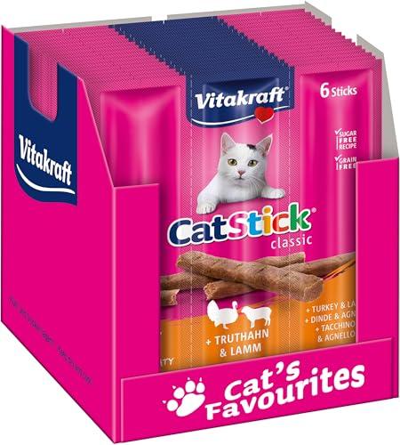 Vitakraft Cat Stick Classic, snack gatto, mini stick di carne, con tacchino e agnello, in formato convenienza, senza l'aggiunta di zuccheri e cereali (10x 36g)