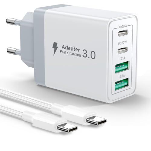 Caricatore USB C Rapido 40W 4 Porte Caricabatterie Multiplo con Cavo USB C