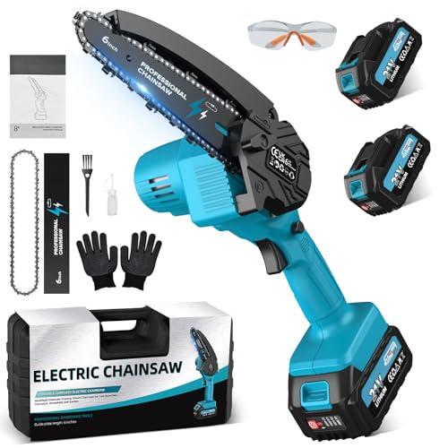 Mini Motosega a Batteria per Potatura - 6 Pollici con 2 Batterie 4000mAh