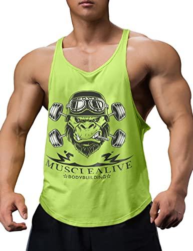 Muscle Alive Uomo Fitness sotto Maglie Sportive Canotta Bodybuilding Palestra Allenarsi Stringer Vest Arch Man Giallo L
