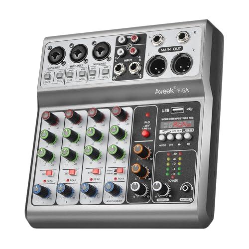 Aveek Audio Mixer: Console di Mixaggio Professionale a 5 Canali con Effetti e Connettività Avanzata