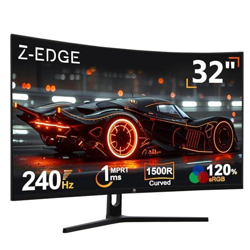 Z-Edge Monitor Gaming Curvo 32'' 240 Hz, 1ms, 1080P, FreeSync, Schermo PC Cornice Ultra Sottile, 1500R VA, Inclinazione Regolabile, 2* HDMI 2.0 & 2* DP 1.4, RGB Luce respiratoria(Cavo HDMI Incluso)