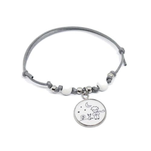 Bracciale Piccolo Principe volpe e rosa disegno in bianco e nero - braccialetto con cordino cerato