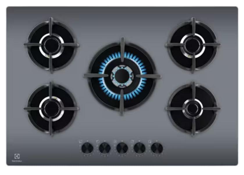 ELECTROLUX EGG75372M PIANO COTTURA GAS 75 CM 5 FUOCHI VETRO TRIPLA CORONA GHISA MIRROR