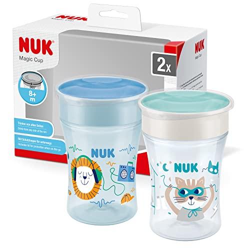 NUK Magic Cup Bicchiere Antigoccia 230ml - 2 Pezzi - Blu (Leone + Gatto)