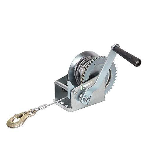 Ribimex Verricello Manuale a 1 Velocità con Cricchetto Reversibile, Capacità di Sollevamento 540 kg, Manovella Ergonomica e Cavo in Acciaio per Uso in Agricoltura, Giardinaggio e Campeggio - PRTRM1000
