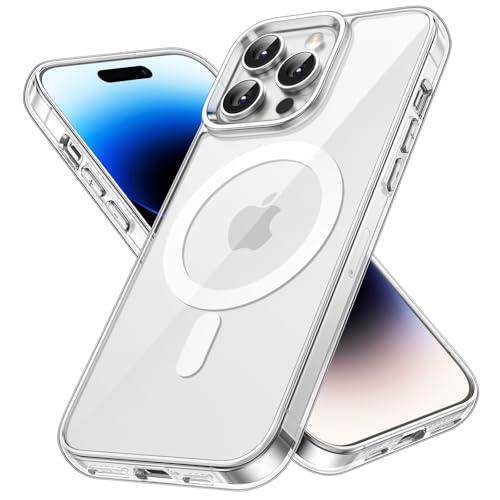 JETech Cover Magnetica per iPhone 14 Pro 6,1 Pollici Compatibile con MagSafe Ricarica Wireless, Telefono Custodia Antiurto, Retro Antigraffio Trasparente (Trasparente)
