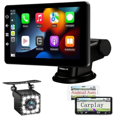 Schermo per Auto con Wireless CarPlay - Display Android Auto 7 Pollici Touchscreen Monitor - Portatile Autoradio Carplay con Mirror Link, Retrocamera, Assistente Vocale, AUX/TF