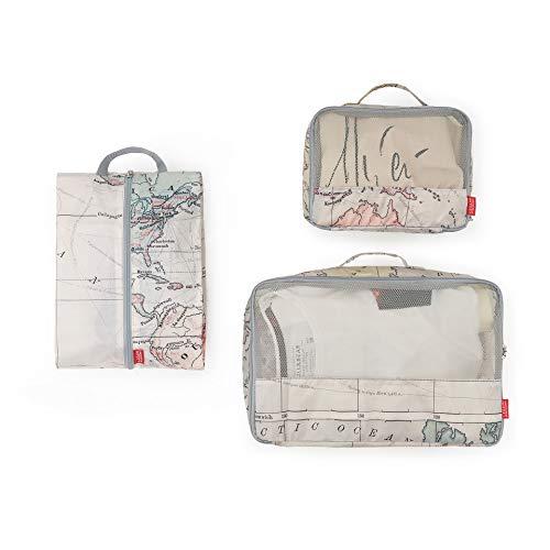 Legami - Travel Organiser - Set di tre buste da viaggio, stampa: mappa