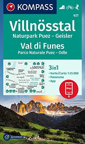 Carta escursionistica Kom 627. Villnösstal, Val di Funes. Con carta escursionistica: markierte Wanderwege, Hütten, Radrouten