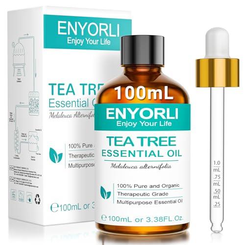 ENYORLI Tea Tree Essenziale Olio 100mL Naturale Tea Tree Olio per Pelle Viso Capelli Unghie, Aromaterapia, Diffusori, Fabbricazione di Candele, DIY, Massaggi, Cura della Casa, Uso Esterno