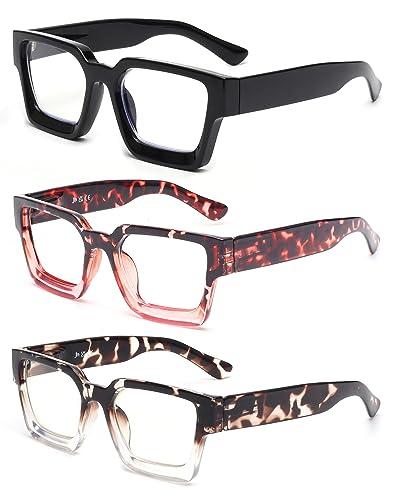 JM 3 Pack Occhiali da Lettura Quadrati Anti Luce Blu +2.5