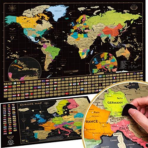 Mappa del Mondo da Grattare con Extra Mappa Europa - Poster XXL Interattivo e Educativo