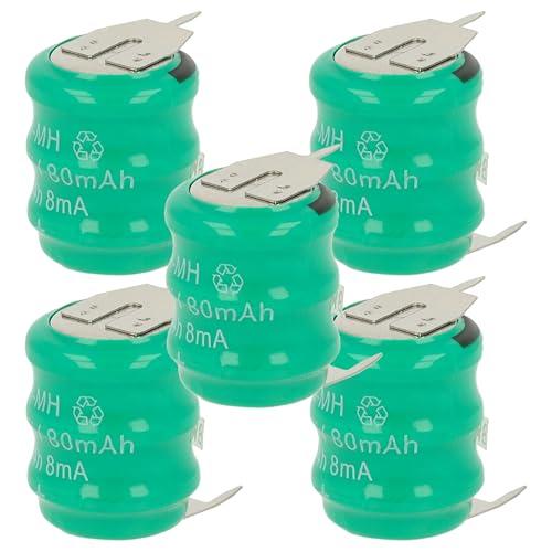 vhbw 5x Batteria a Bottone NiMH V80H 3.6V 80mAh 3 Pin per Modellismo, Luci Solari e Altro