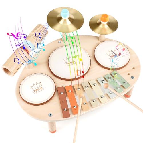 Vanplay - Set di Strumenti Musicali per Bambini: Tamburo, Xilofono e Percussioni in Legno
