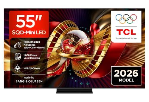 TCL 55C8L 55” SQD-Mini LED TV, 4K HDR 3000 nits and 1,008 dimming zones, Google TV, Dolby Vision & Atmos, Audio by Bang & Olufsen, 144Hz, Apple AirPlay 2 & Alexa