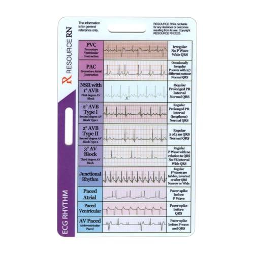 Scheda tascabile ECG, ritmo ECG, interpretazione ritmica ECG, carte tascabili ECG, pinze ECG, Waterrpoof, resistente sbiadimento, 8,5 cm, per assistenza sanitaria, studenti che studiano,