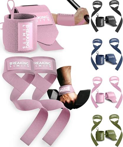 Set Polsiere e Straps Sollevamento Pesi BREAKING LIMITS - Supporto Polsi Palestra Uomo Donna