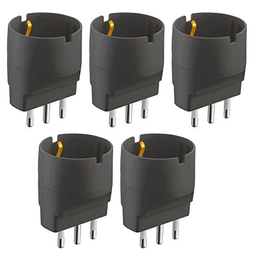 Electraline 92293 Set 5 Adattatori da Schuko a Spina Grande 16A, Nero, Confezione da 5