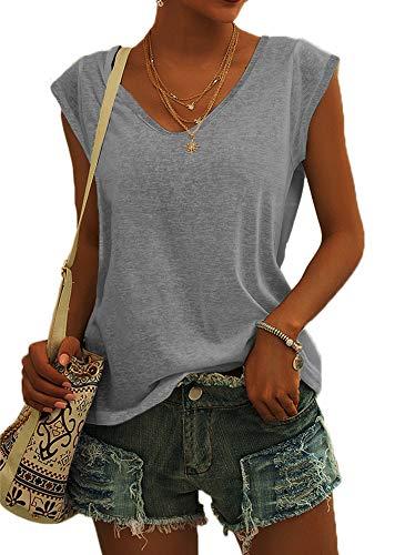 GeGekoko T-Shirt da Donna Manica Corta Scollo a V Maniche ad Aletta Top Camicette Estate Casual Canotta Allentata Basic Ragazze Top