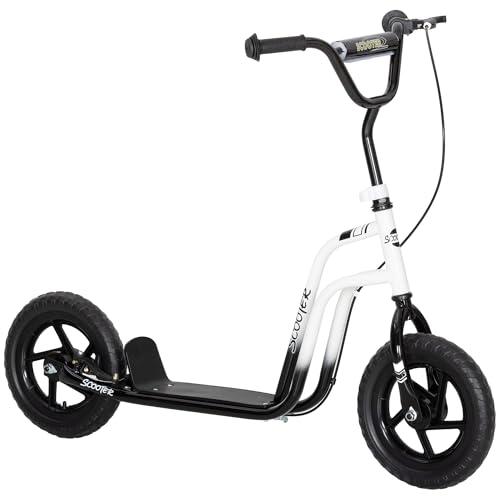AIYAPLAY Monopattino per Bambini 5-12 Anni con Ruote Grandi da 30cm e Manubrio Regolabile, Scooter per Bambini in Acciaio con Freno Posteriore, Cavalletto, Bianco e Nero