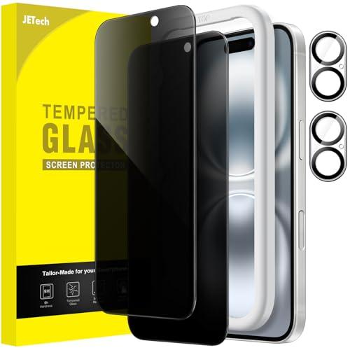 JETech Privacy Pellicola Protettiva per iPhone 16 6,1 Pollici con Protezione per Obiettivo Fotocamera, Vetro Temperato Film con Strumento di Installazione Facile, Pacco da 2 Ciascuno